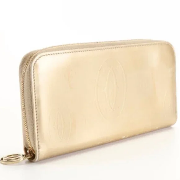 Cartier Happy Birthday Round Zip Long Wallet in gold-colored patent leather - Picture 2 of 9